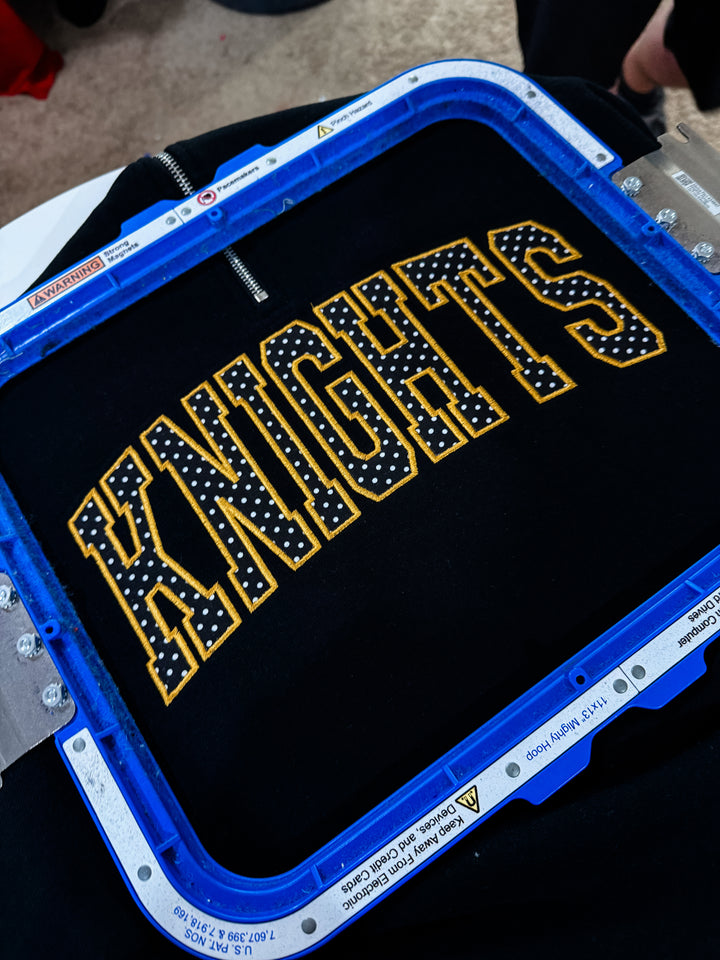 CUSTOM APPLIQUE EMBROIDERY FABRICS CREW NECKS