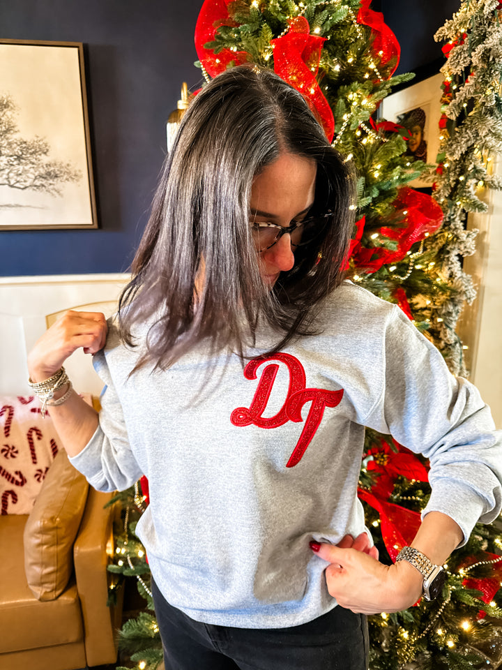 Monogram oversized glitter applique sweatshirts