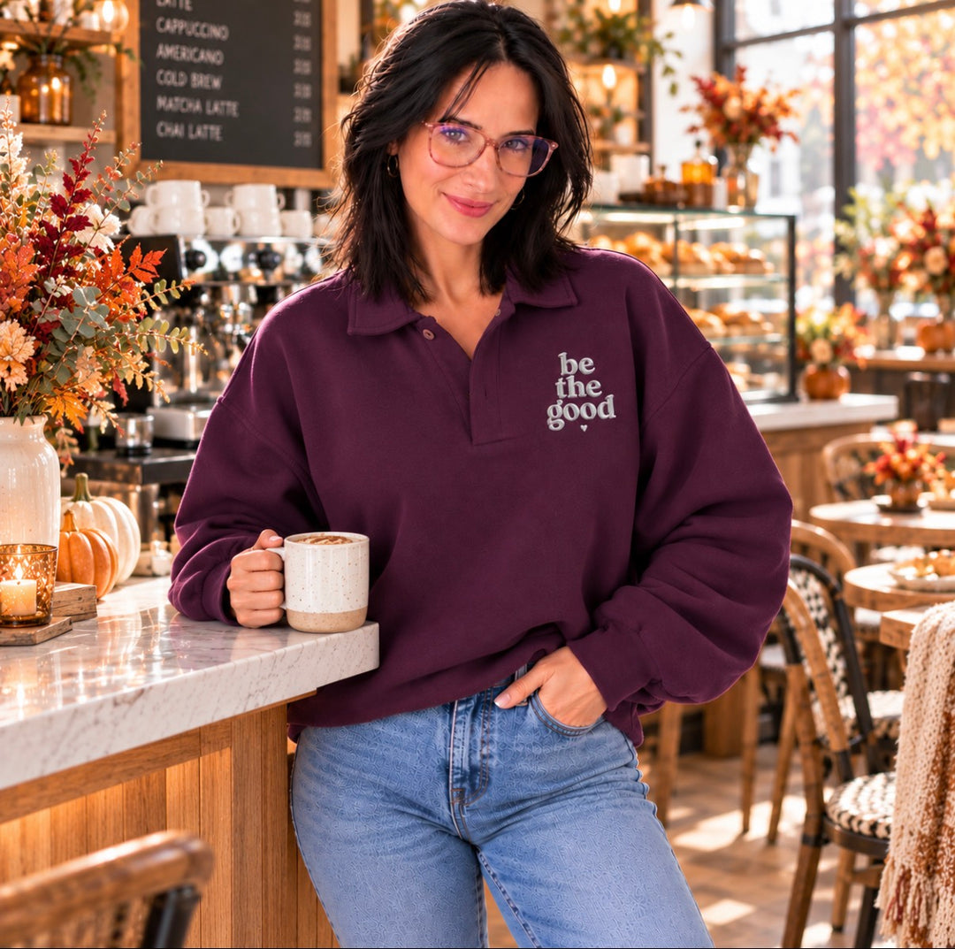 The the good embroidered polo sweatshirt