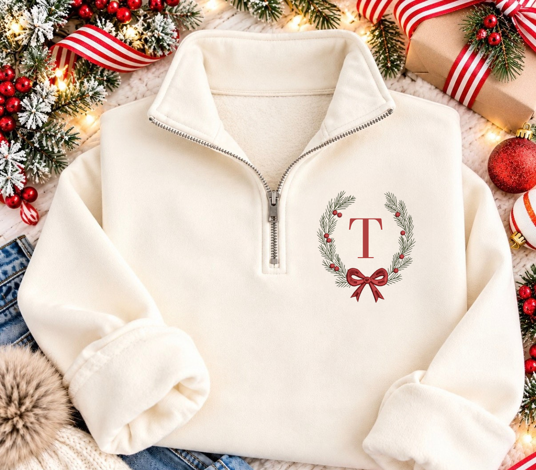 Wreath  initial quarter zip