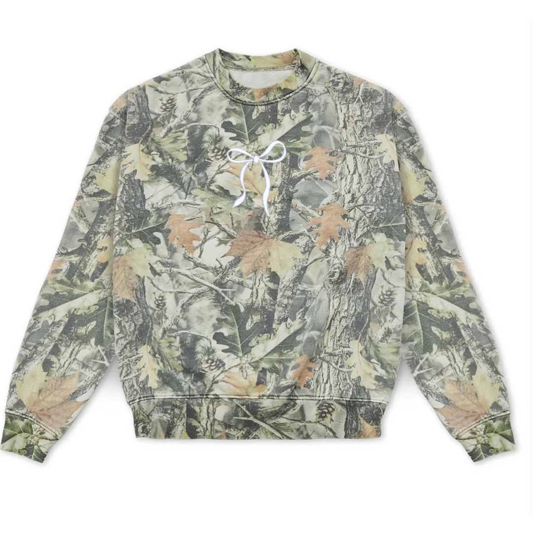 Camo with embroidered white bow