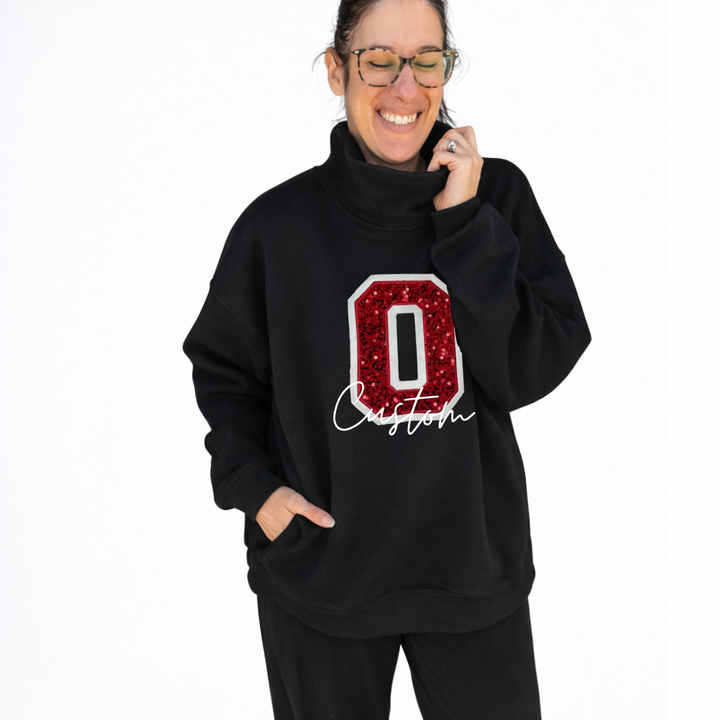 Custom sequin mock neck sweatshirt