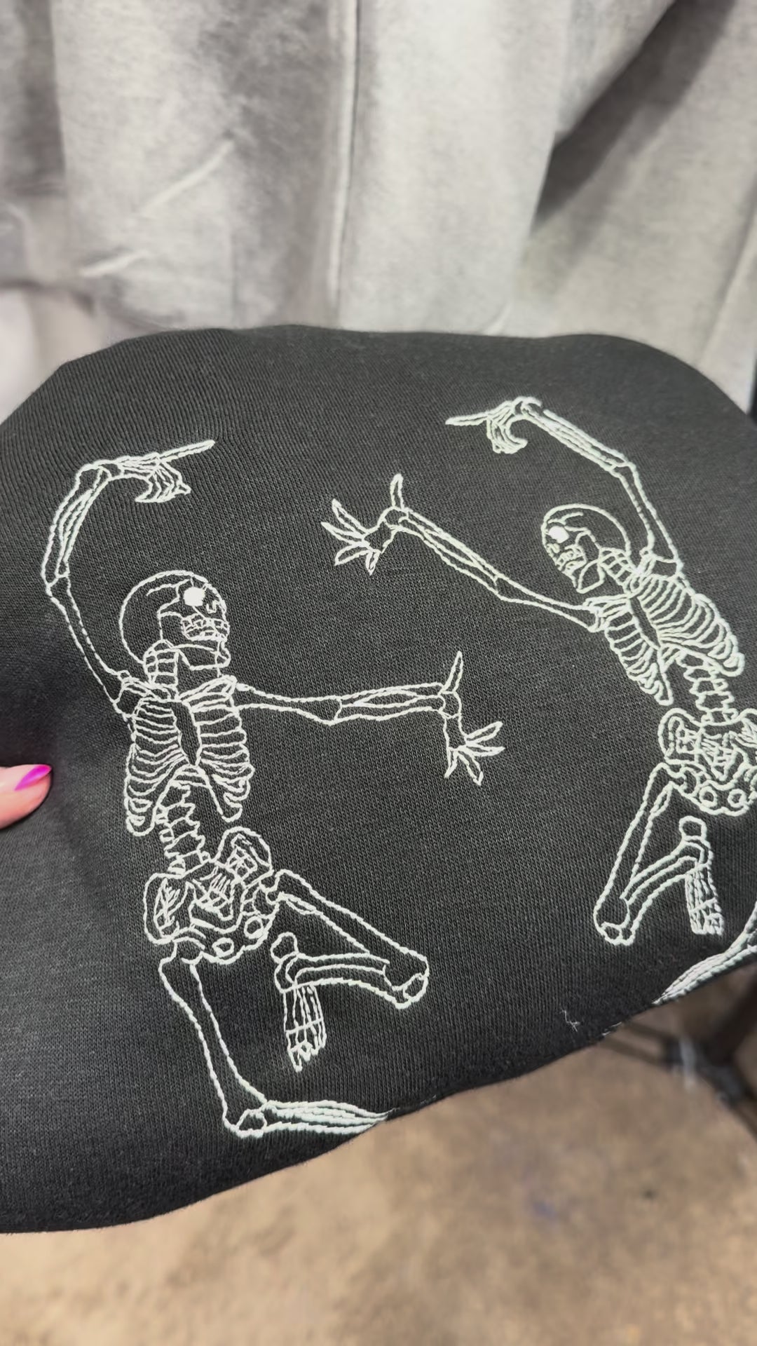 Glow in the dark skeletons embroidered