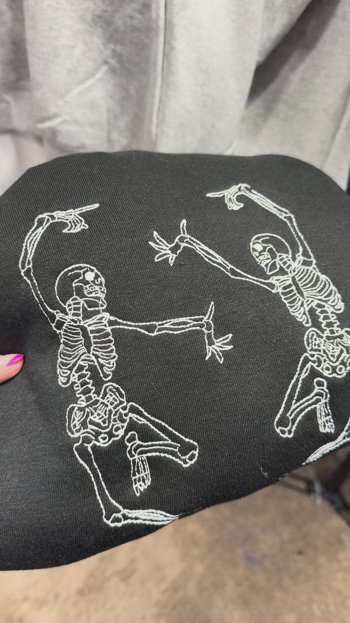 Glow in the dark skeletons embroidered